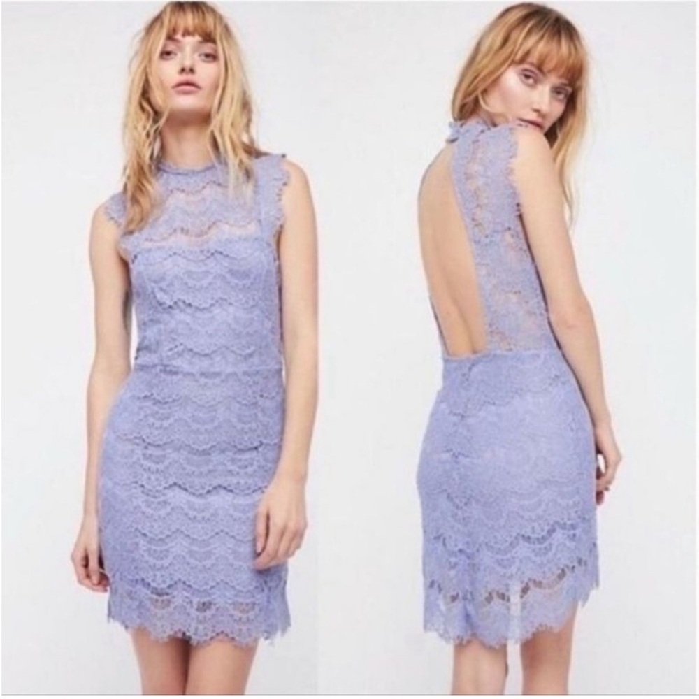 INTIMATELY FREE PEOPLE Blue Lace Backless Dress Size XS